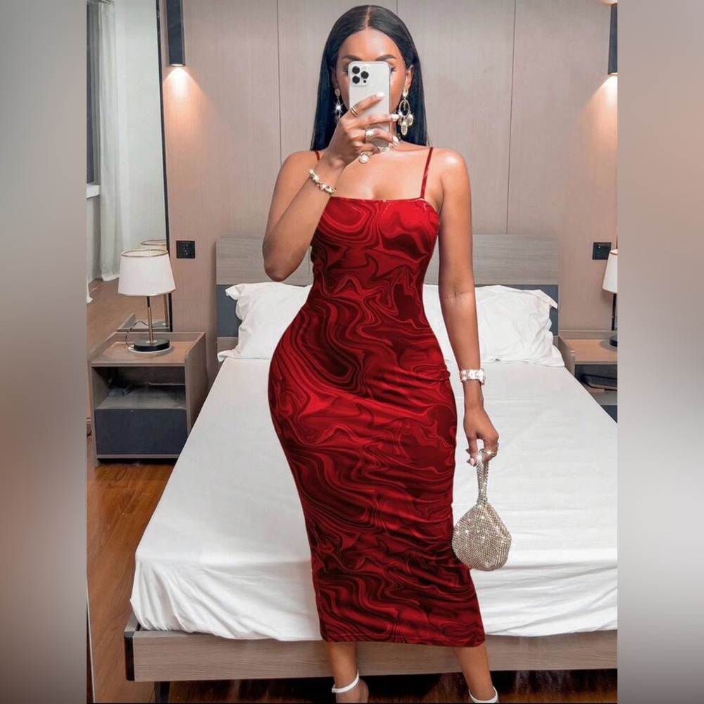 SHEIN Red Swirl Midi Dress